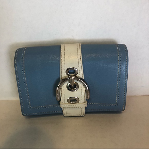 Coach Wallet -light blue & cream with snap closure & silver hardware - Picture 3 of 8